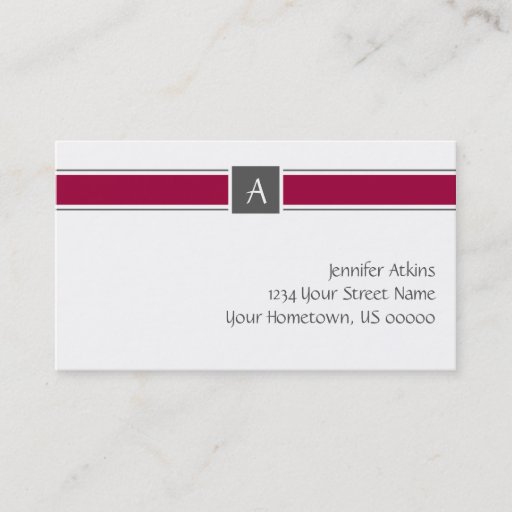 Customizable Burgandy and Gray Monogram Business Card