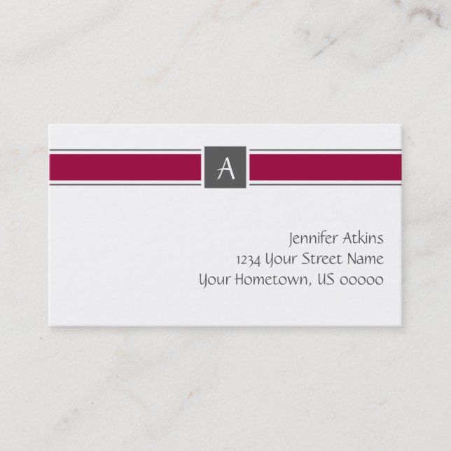 Burgandy and Gray Monogram Business Card (Front)