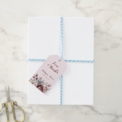   Burgandy Blush Floral Wedding Gift Tags