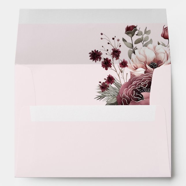 Burgandy  Dusty Rose Floral Wedding  Envelope (Back (Bottom))