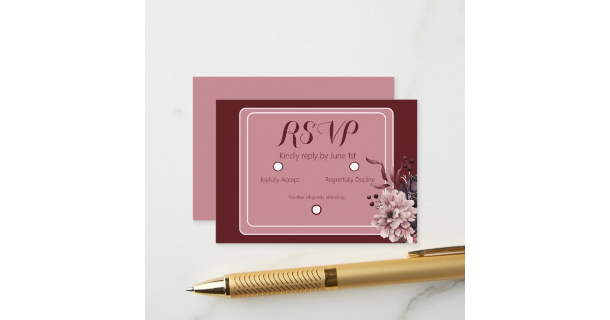Burgandy Dusty Rose Floral Wedding RSVP Enclosure Card | Zazzle