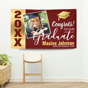 Burgandy & Gold Class of 2026 Photo Graduation Banner