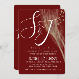 Burgandy Gold Foil Pampas Wedding Suite Invitation