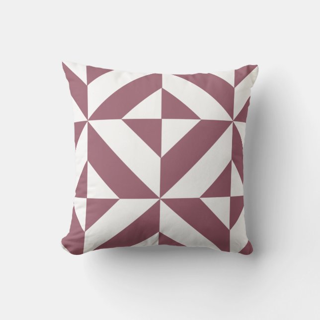 Burgandy Plum Geometric Deco Cube Pattern Throw Pillow (Front)