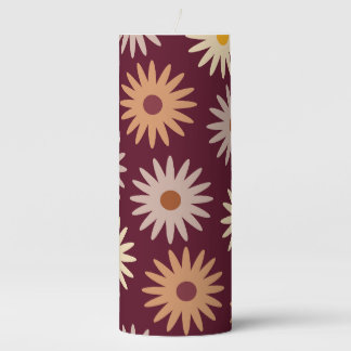 Burgandy Retro Floral Pattern Pillar Candle