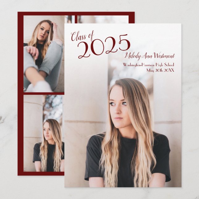Burgandy School Color Graduation Announcement (Front/Back)