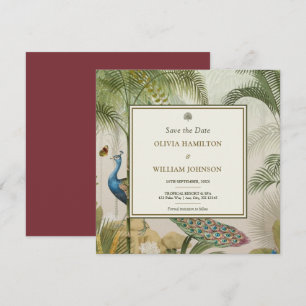 Burgandy Square Tropical Peacock Palm Save The Date