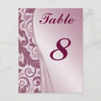 Burgandy Wedding Table Cards numbers Postcard