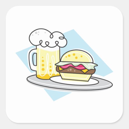 Burger And Beer Square Sticker