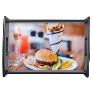 Burger and french fries serving tray