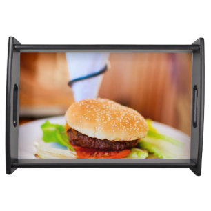 Burger and french fries serving tray