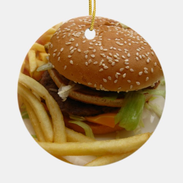burger and fries ceramic ornament (Front)