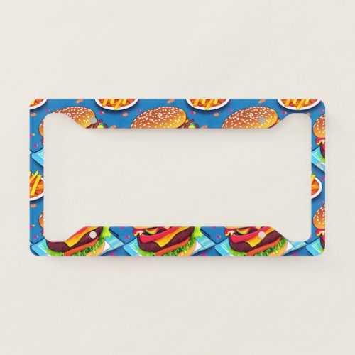 Burger and Fries Colorful Cartoon Illustration License Plate Frame