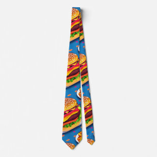 Burger and Fries Colorful Cartoon Illustration Neck Tie