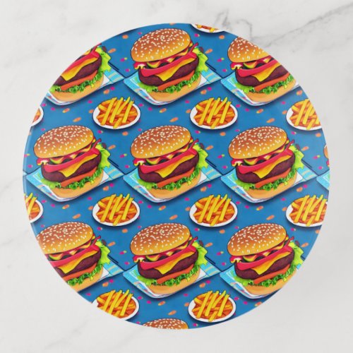 Burger and Fries Colorful Cartoon Illustration Trinket Tray