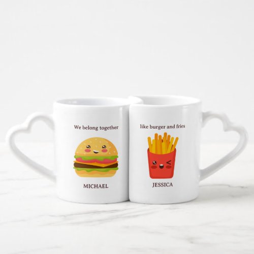 Burger and Fries Cute Couple Funny Valentines Day Coffee Mug Set