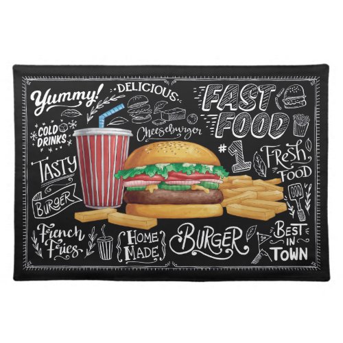 Burger and Fries Fast Food Bonanza Cloth Placemat