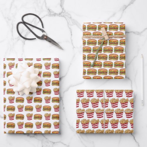 Burger and Fries Fast Food Cheeseburger French Fry Wrapping Paper Sheets