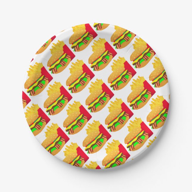 Burger and Fries Paper Plates (Front)