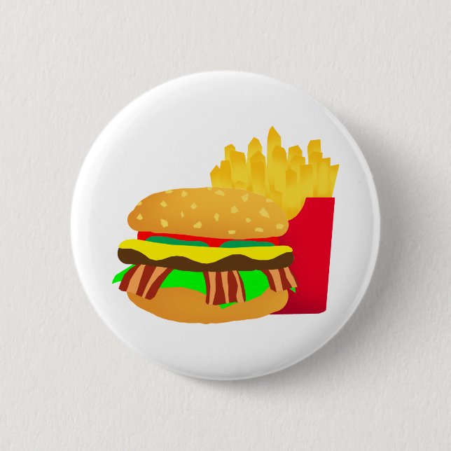 Burger and Fries Pinback Button (Front)