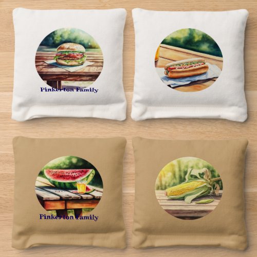Burger and Watermelon Picnic Personalized Cornhole Bags