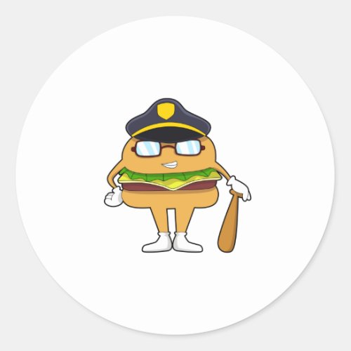 Burger as Police officer with Police hat Classic Round Sticker