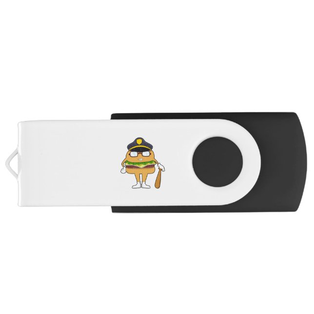Burger as Police officer with Police hat Flash Drive (Back)