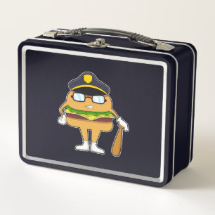 Burger as Police officer with Police hat Metal Lunch Box