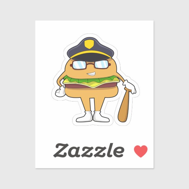 Burger as Police officer with Police hat Sticker (Sheet)