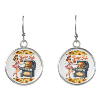 Burger Babe Pinup Girl BBQ Earrings Jewelry Gift