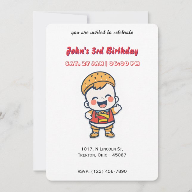 Burger Baby Personalized Birthday  Invitation (Front)