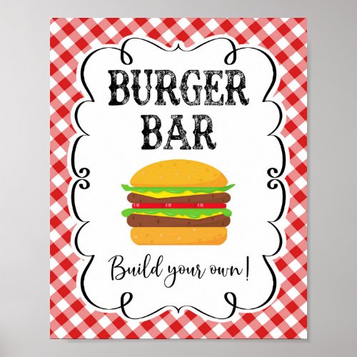 Burger Bar Red Gingham I Do BBQ Poster