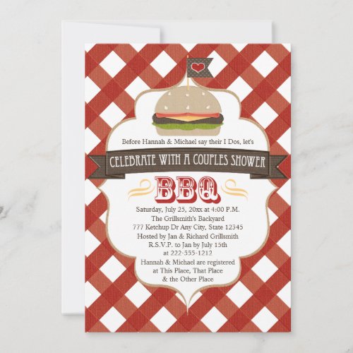 Burger BBQ Couples Wedding Shower Invitations