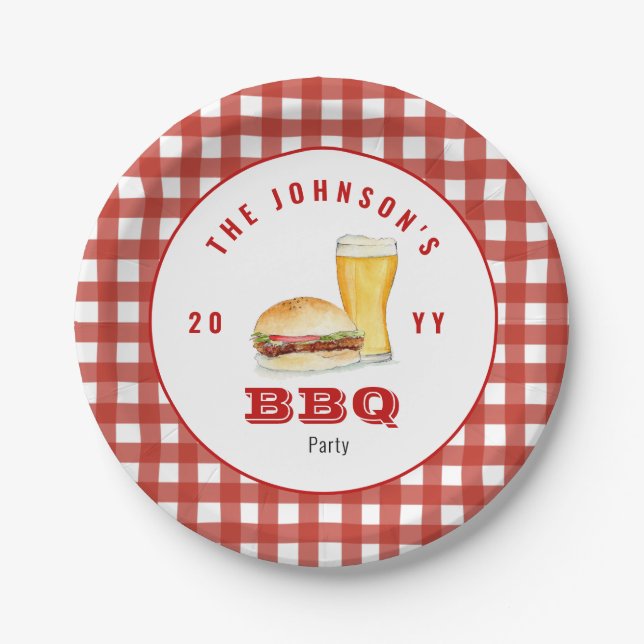 Burger & Beer BBQ, Family Picnic  Paper Plates (Front)