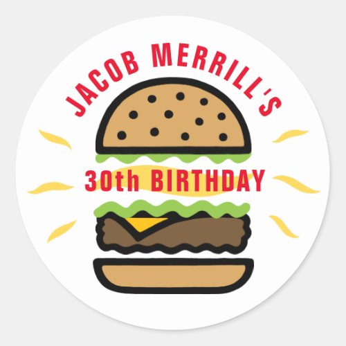 Burger Birthday Any Age Custom Classic Round Sticker