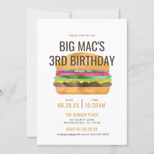 Burger Birthday Party Invitation