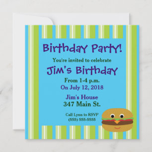 Burger Birthday Party Invitations