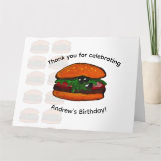 Burger Birthday Party Thank You Card