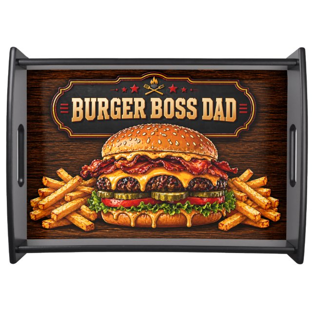 Burger Boss Dad, Backyard Burger & Fries BBQ Serving Tray (Front)