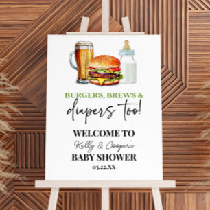 Burger Brews Diapers Too! Baby Shower Welcome Sign