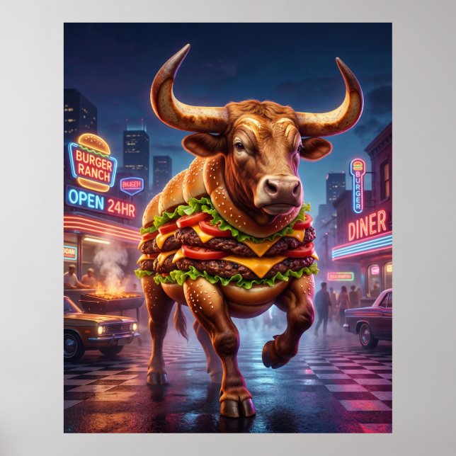 Burger Bull Neon Ranch Poster (Front)