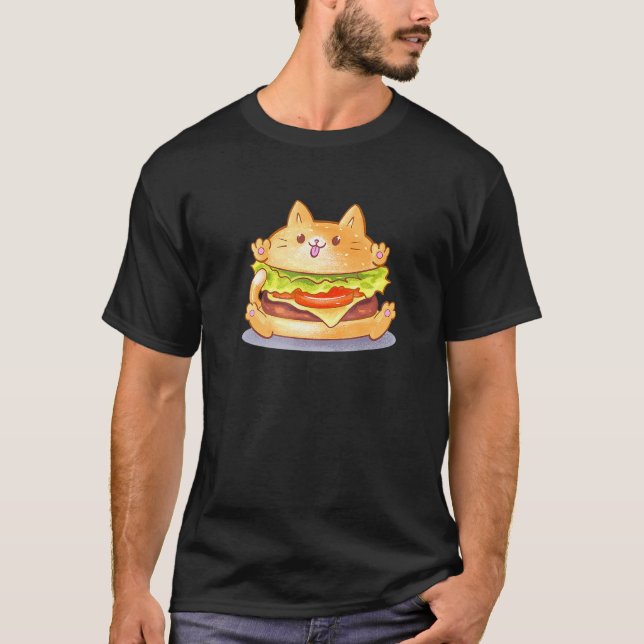 Burger Cat  Catburger Cute Hamburger Bun Foodie T-Shirt (Front)