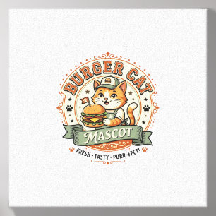 Burger Cat Mascot Cat Fast Food Mascot Cat Vintage Canvas Photo Tile