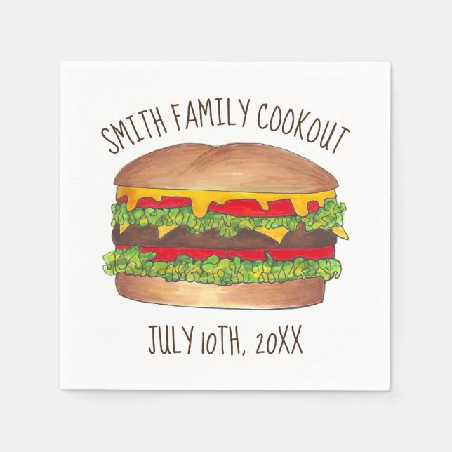Burger Cheeseburger Reunion Picnic Cookout Party Napkins (Front)