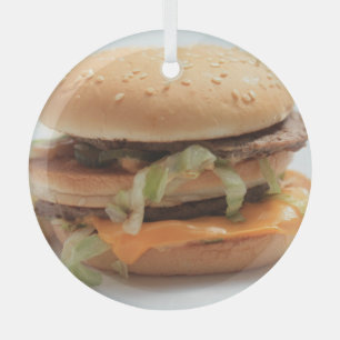 Burger Closeup Glass Ornament
