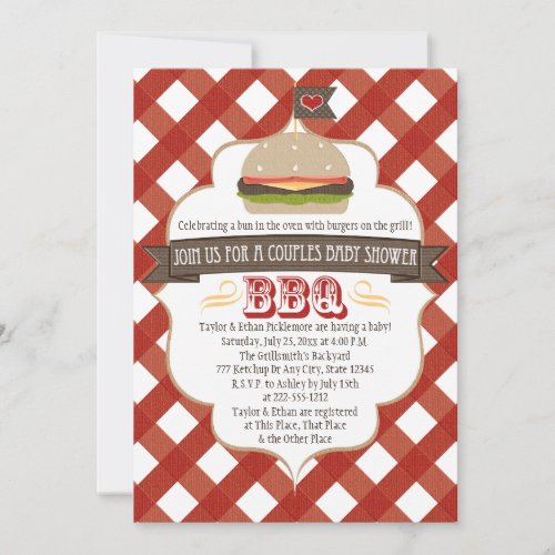 Burger Couples BBQ Baby Shower Invitations