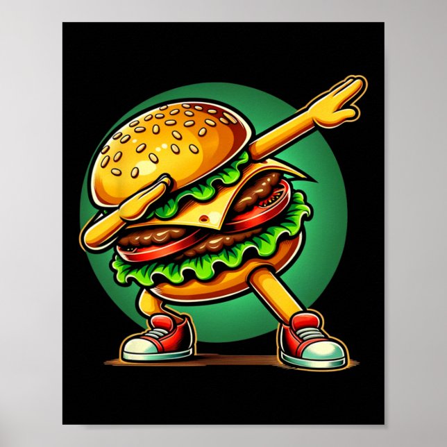 Burger Dabbing Dancing Funny Burger Hamburger Food Poster (Front)