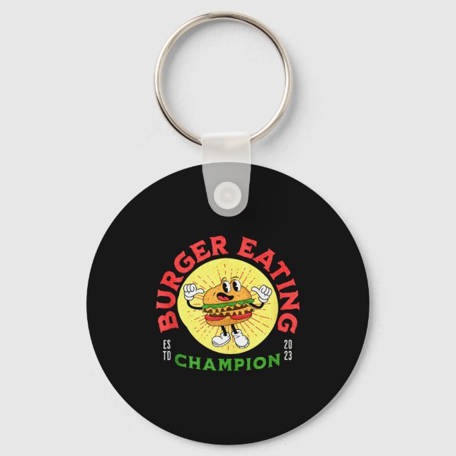 Burger Eating Champion Funny Hamburger Working Out Keychain (Front)