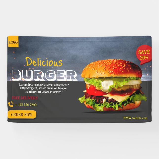 Burger fast food barbecue Hamburger party cute Banner (Horizontal)