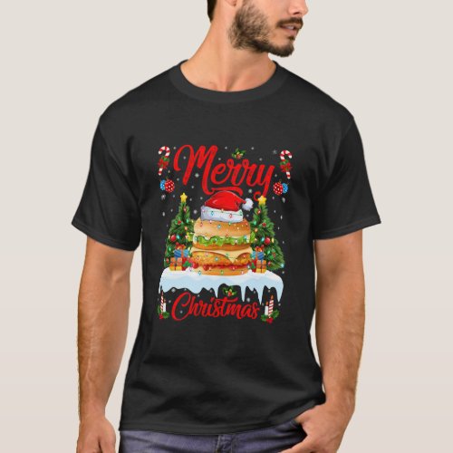 Burger Fast Food Lover Xmas Lighting Santa Burger T_Shirt
